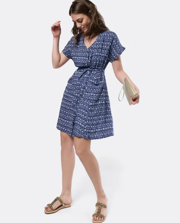 Cuplé Vestido Mini Anudado Viscosa Geometrico Azul^Mujer Vestidos