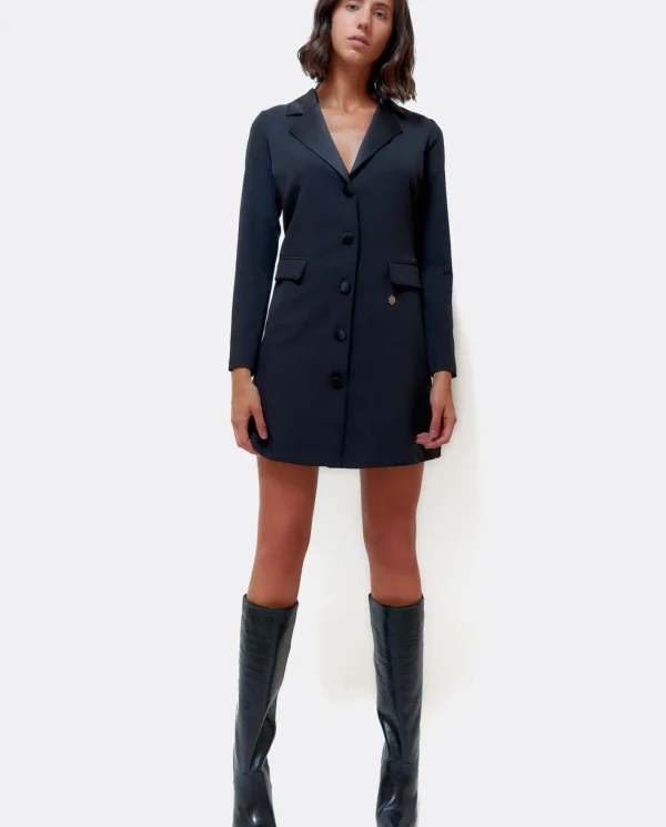 Cuplé Vestido Smoking Crep Negro^Mujer Vestidos