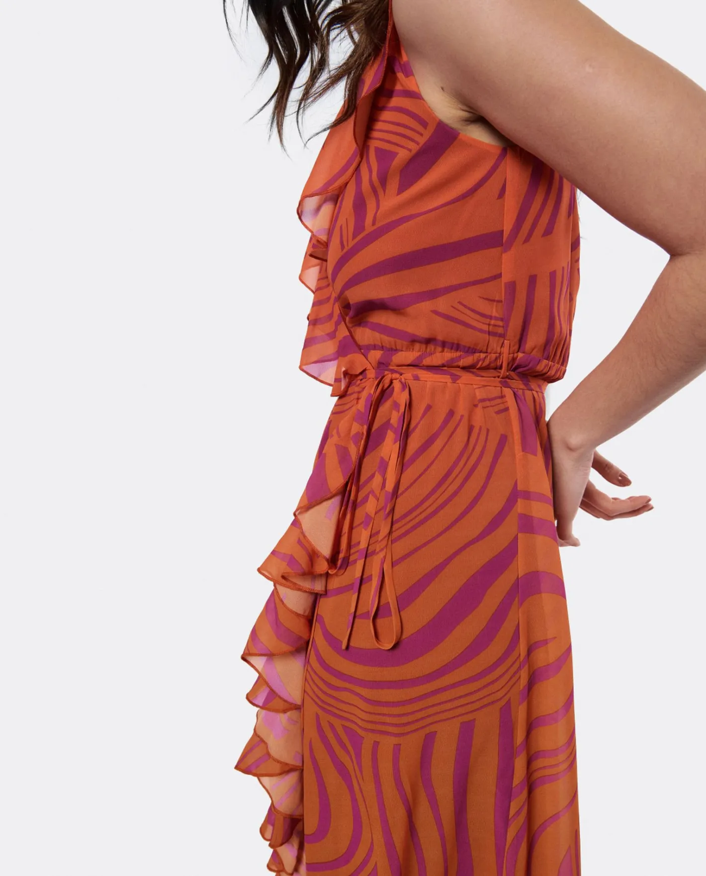 Cuplé Vestido Tirantes Volante Gasa Naranja^Mujer Vestidos