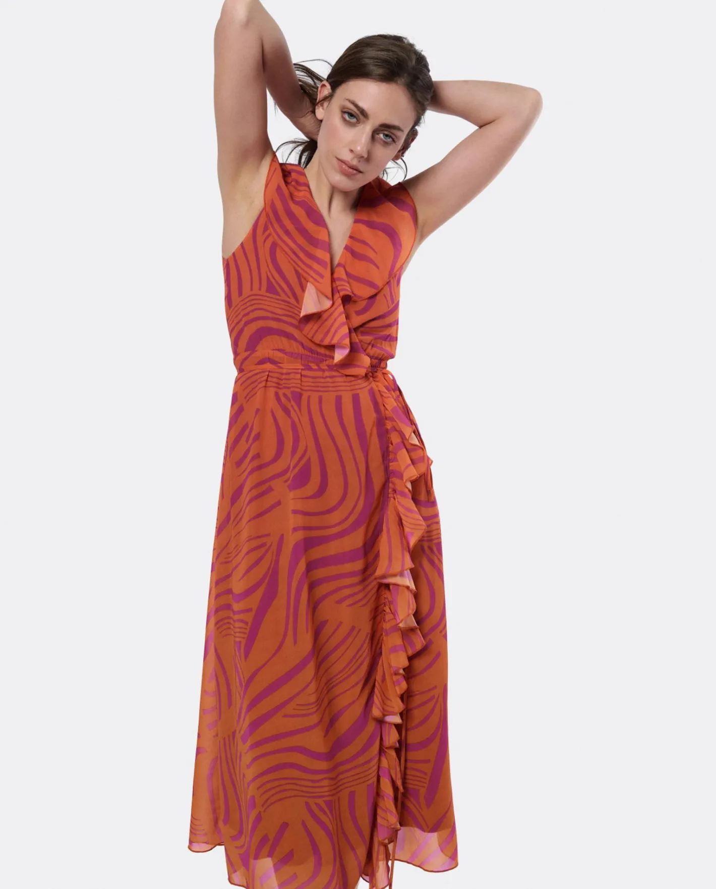 Cuplé Vestido Tirantes Volante Gasa Naranja^Mujer Vestidos