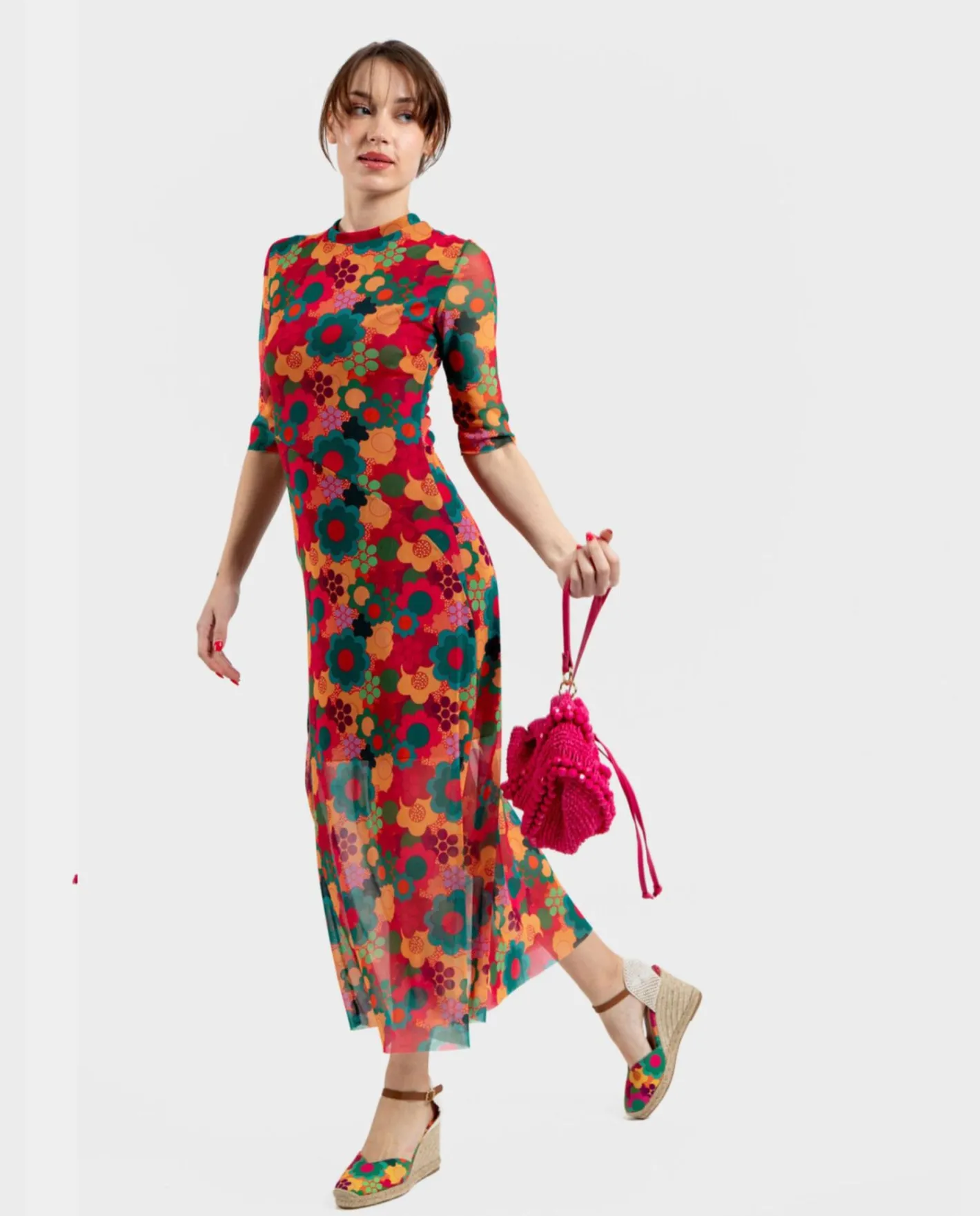 Cuplé Vestido Tul Manga Corta Tul Estampado Flores^Mujer Vestidos