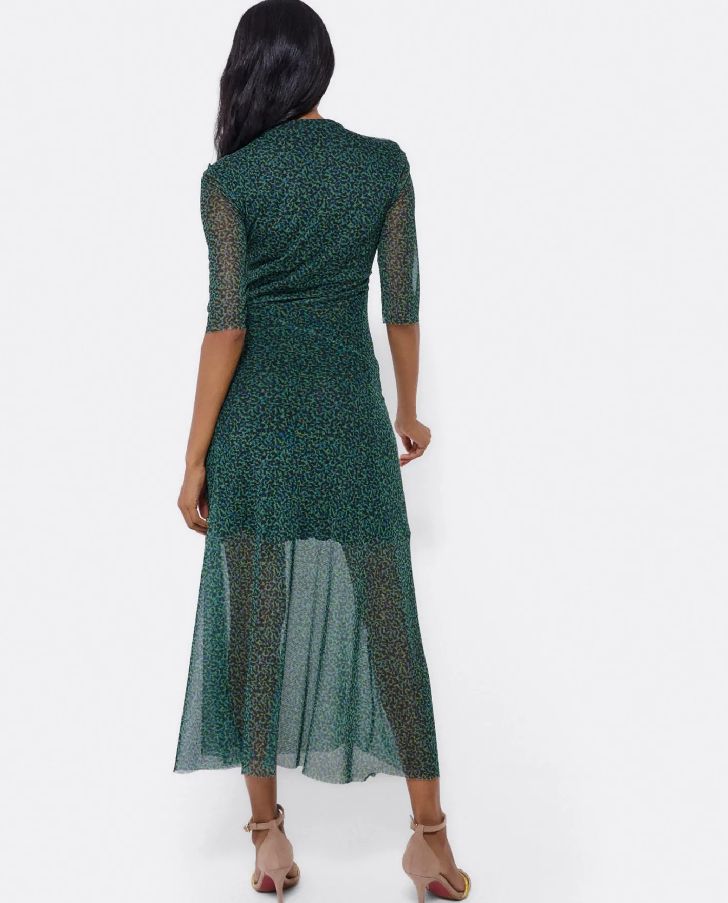 Cuplé Vestido Tul Manga Corta Tul Leopardo Verde^Mujer Vestidos