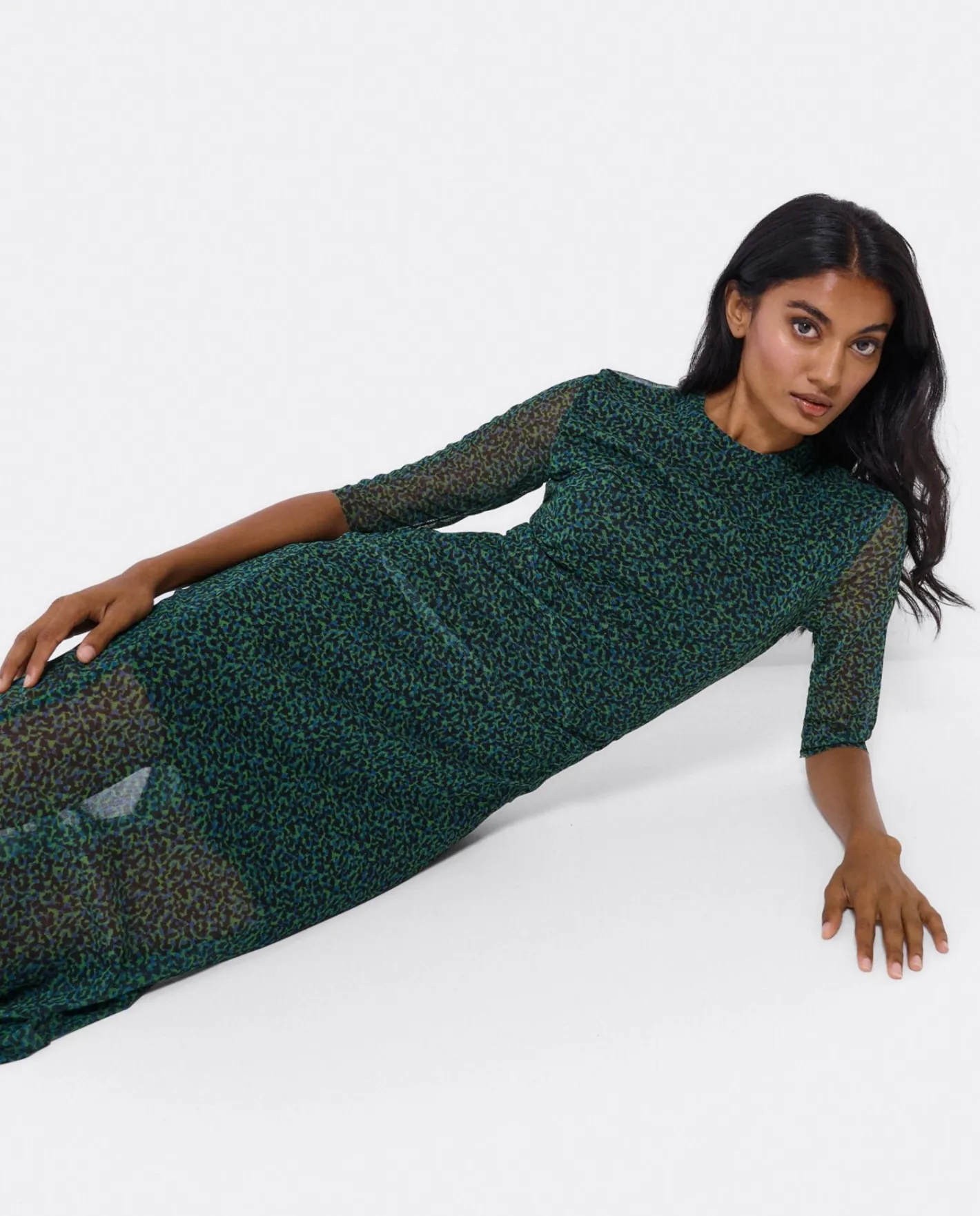 Cuplé Vestido Tul Manga Corta Tul Leopardo Verde^Mujer Vestidos