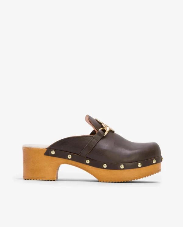 Cuplé Zueco Adorno Napa Marron^Mujer Zuecos